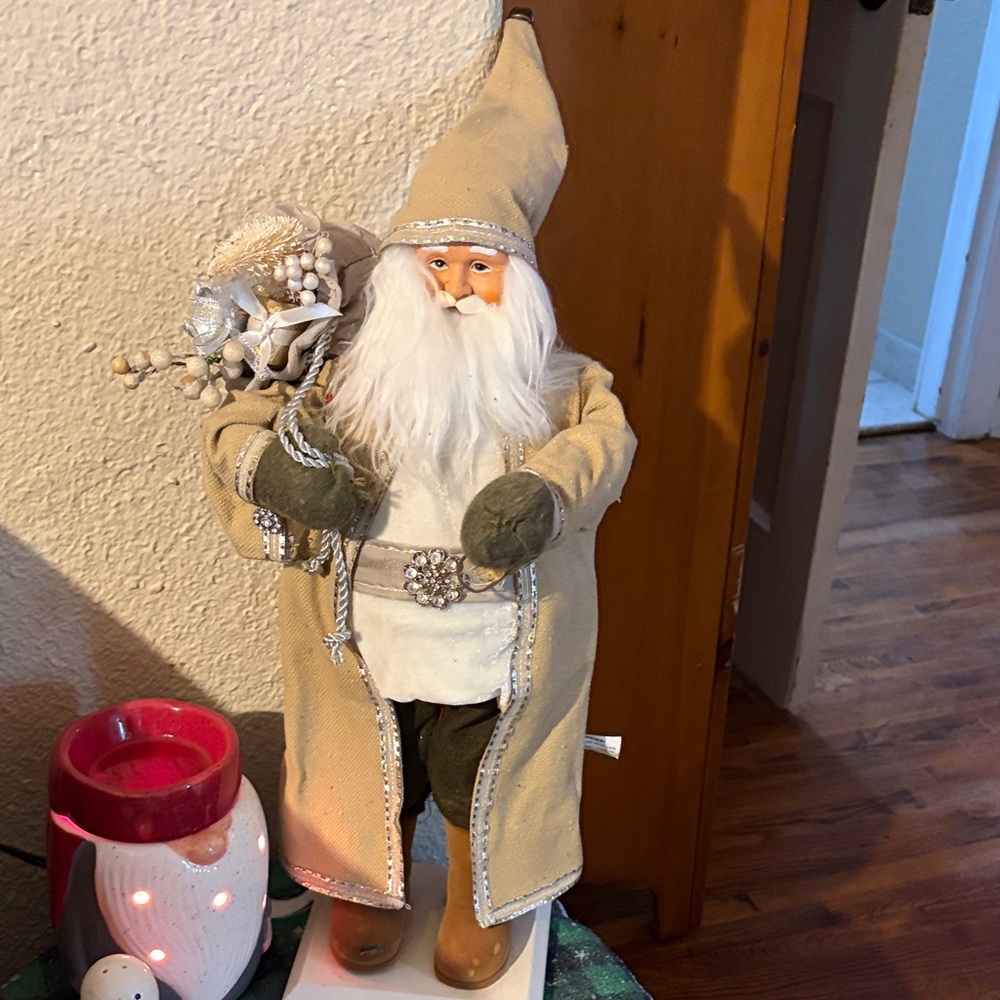 Holiday Santa Figurine with Beige Coat